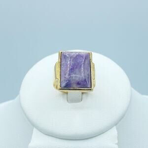 Badavici Sterling Silver Charoite Ring Gold Vermeil Bezel Set Size 5.75